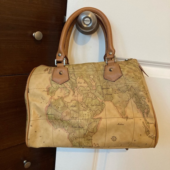 Leather world map bag/purse with strap - Picture 1 of 8